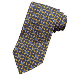BOSS Hugo Boss Tie Mens Blue Gold Geometric Ring Art Silk Luxury Necktie Italy‎